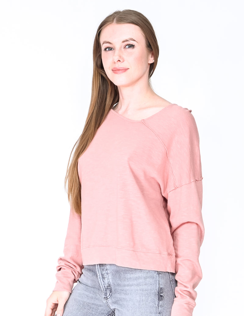 SPLENDID Pink Cotton Slub Asymmetrical Neck Tee (Size S)