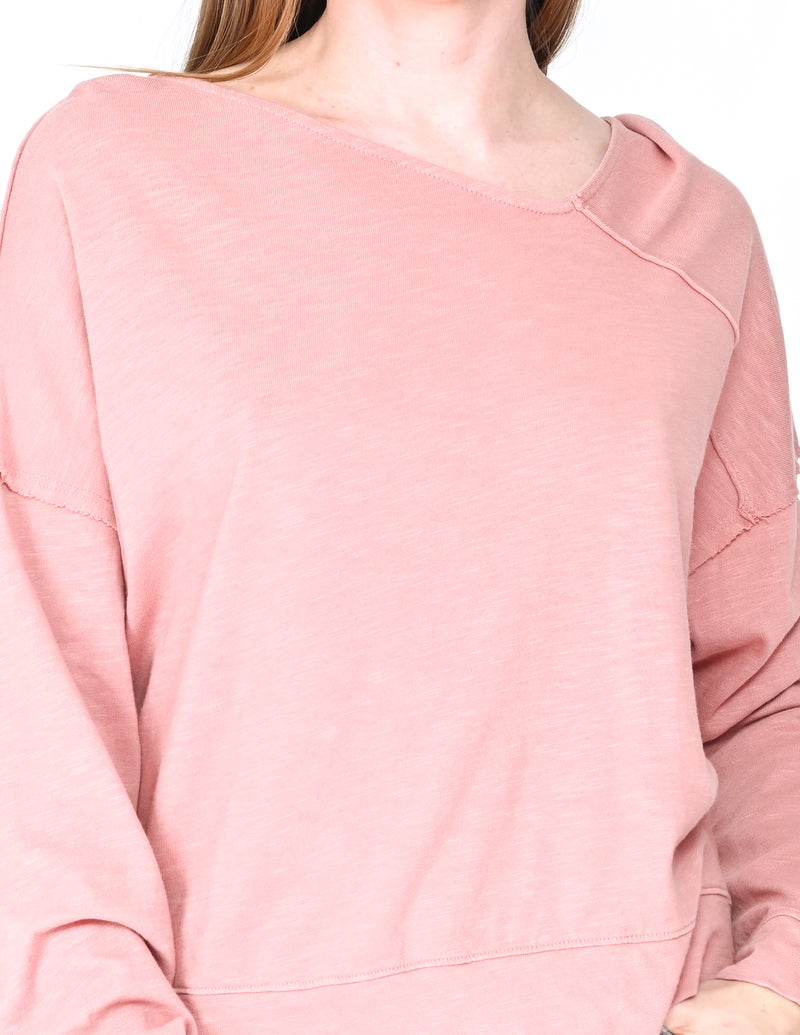 SPLENDID Pink Cotton Slub Asymmetrical Neck Tee (Size S)