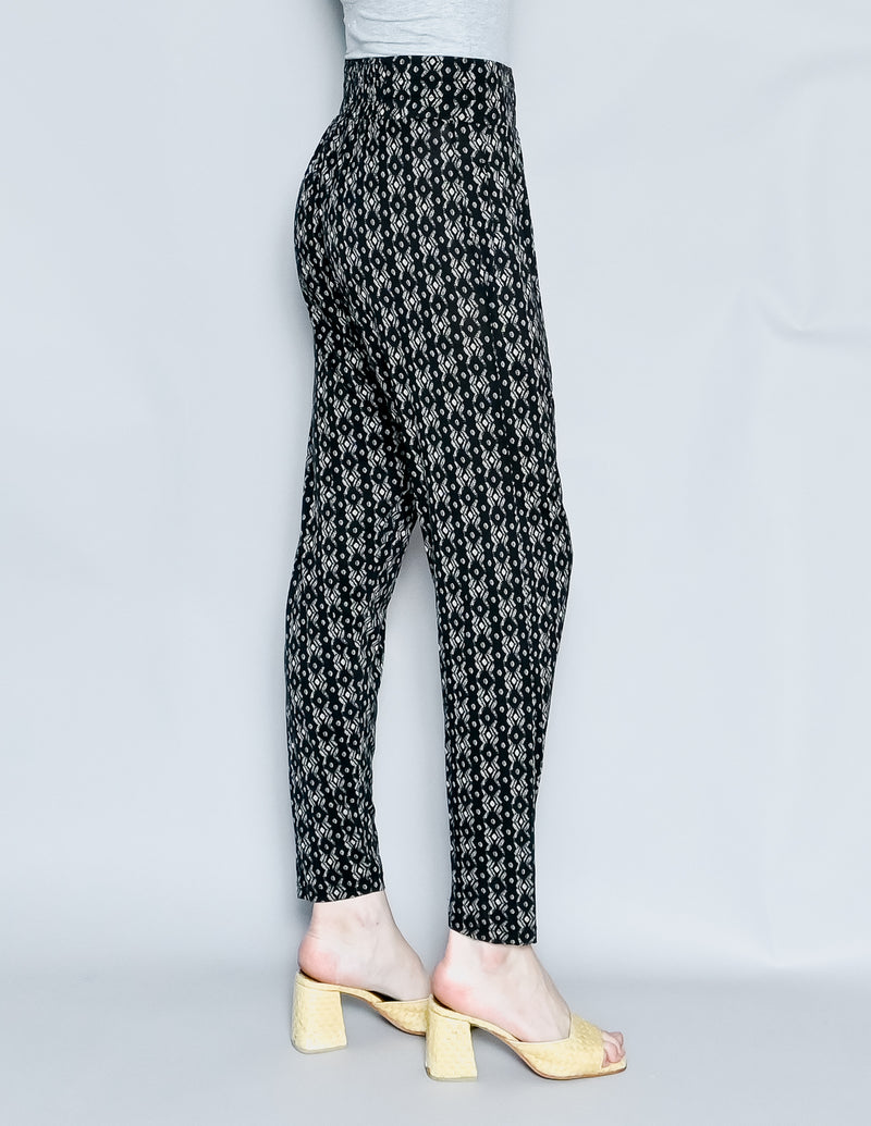 ALPHAMOMENT Black Printed Harem Pants (S)