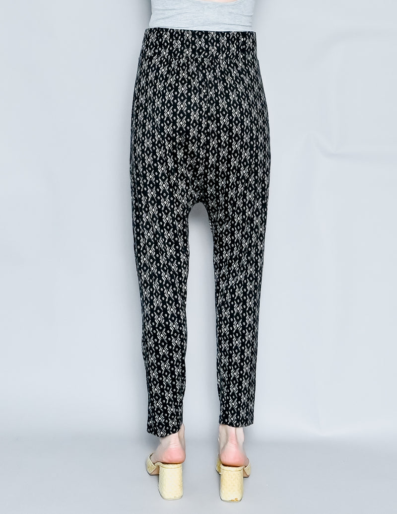 ALPHAMOMENT Black Printed Harem Pants (S)
