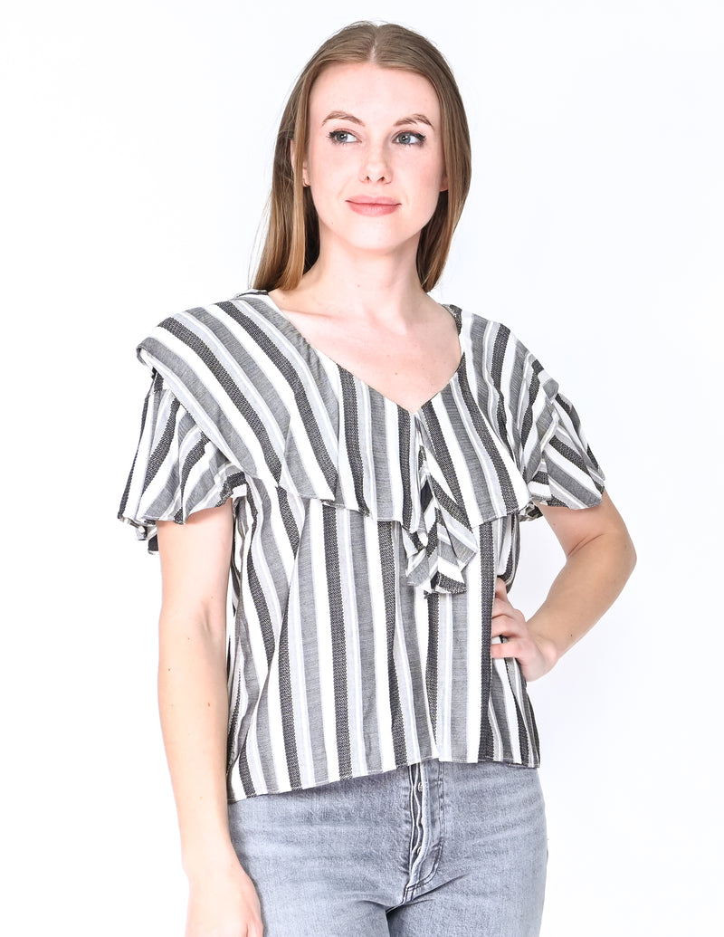 AMANDA UPRICHARD Striped Ruffle Larae Top (Size S)