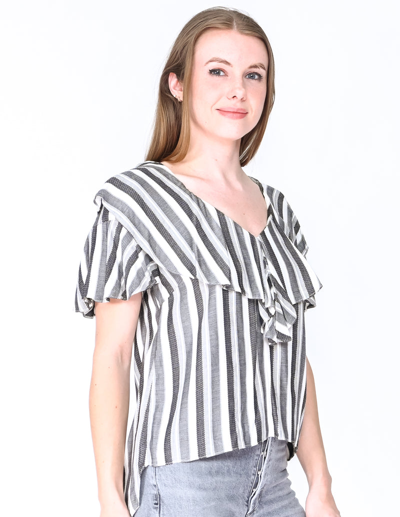 AMANDA UPRICHARD Striped Ruffle Larae Top (Size S)
