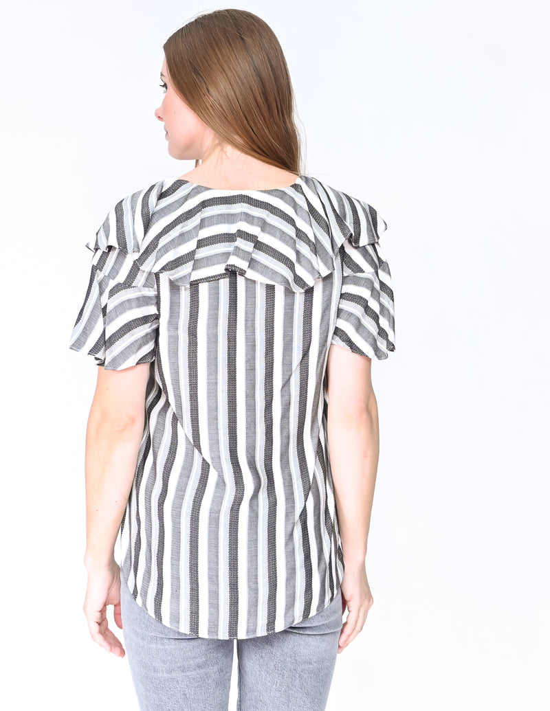 AMANDA UPRICHARD Striped Ruffle Larae Top (Size S)