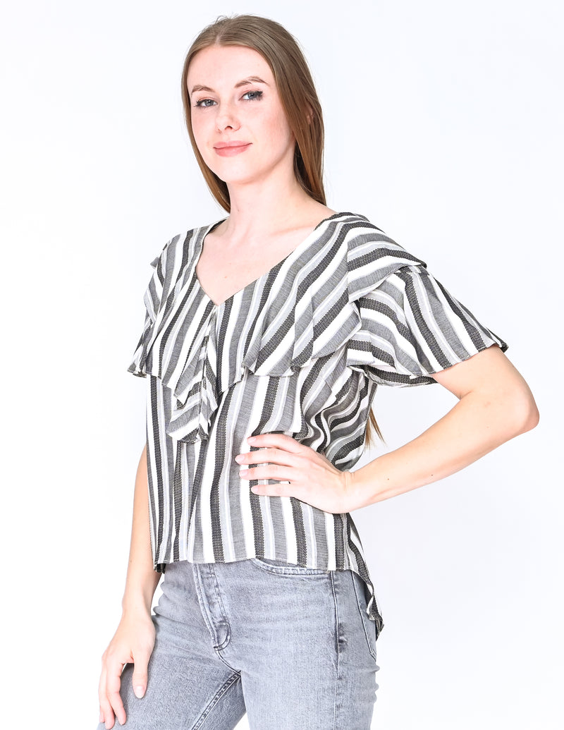 AMANDA UPRICHARD Striped Ruffle Larae Top (Size S)