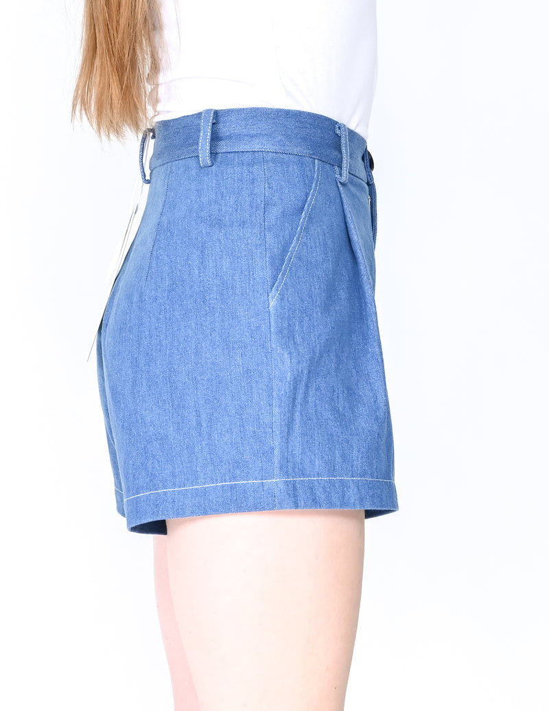 CALVIN LUO Blue Denim High-Rise Mini Shorts NWT (Size M)