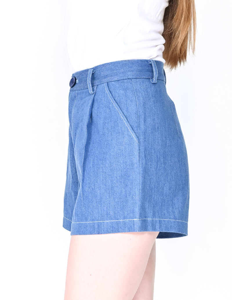 CALVIN LUO Blue Denim High-Rise Mini Shorts NWT (Size M)