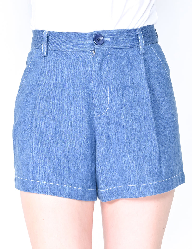 CALVIN LUO Blue Denim High-Rise Mini Shorts NWT (Size M)