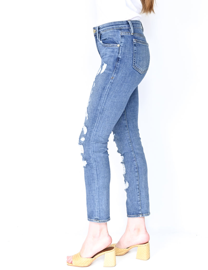 FRAME Denim Blue Le Grand Garcon Distressed Jeans (Size 24)