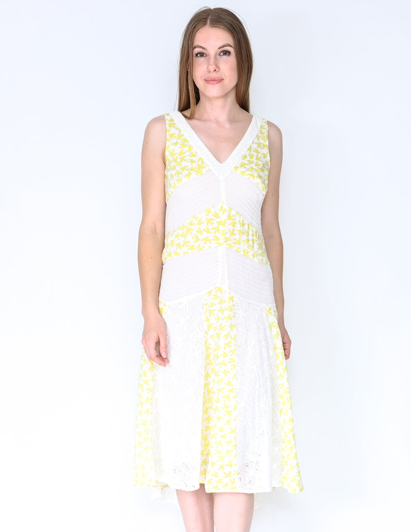 ANTHROPOLOGIE LEIFNOTES Yellow Bird Midi Dress (Size 2)