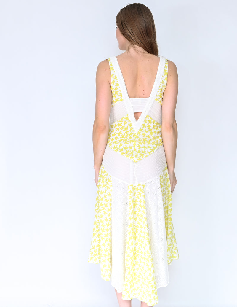 ANTHROPOLOGIE LEIFNOTES Yellow Bird Midi Dress (Size 2)