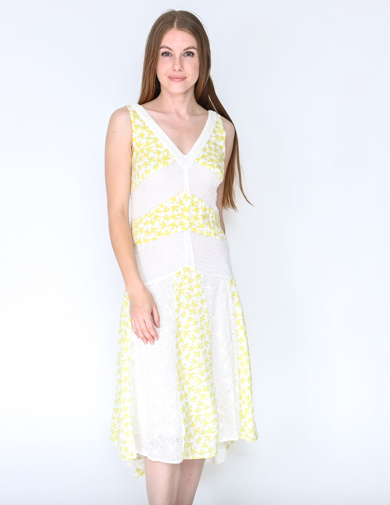 ANTHROPOLOGIE LEIFNOTES Yellow Bird Midi Dress (Size 2)
