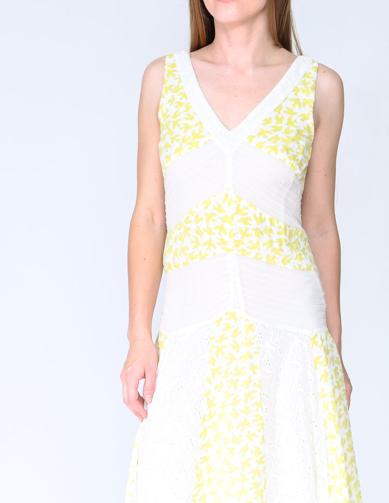 ANTHROPOLOGIE LEIFNOTES Yellow Bird Midi Dress (Size 2)