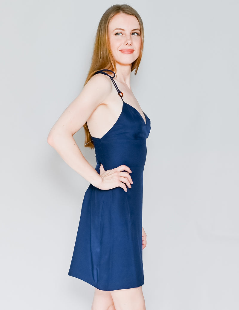 AMANDA UPRICHARD Navy Blue Tie-Strap Mini Dress (S)