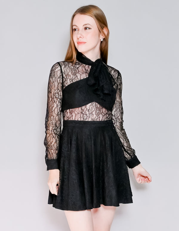 JAY GODFREY Zandari Black Lace Silk Mini Dress (4)