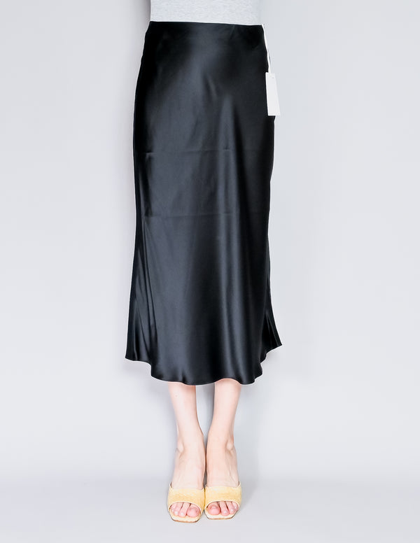 AMANDA UPRICHARD Paulina Black Silk Satin Midi Skirt (S)