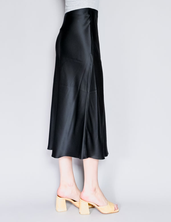 AMANDA UPRICHARD Paulina Black Silk Satin Midi Skirt (S)