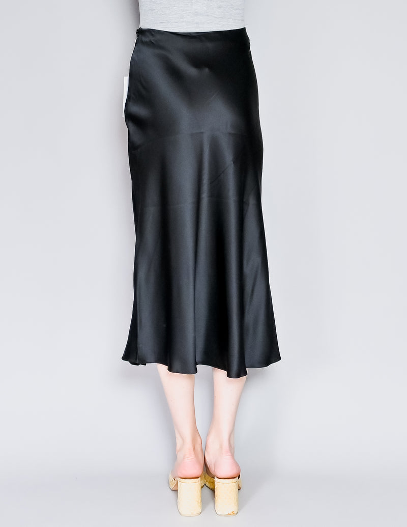 AMANDA UPRICHARD Paulina Black Silk Satin Midi Skirt (S)