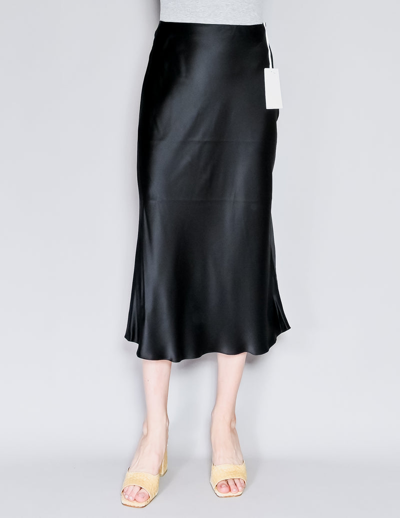 AMANDA UPRICHARD Paulina Black Silk Satin Midi Skirt (S)