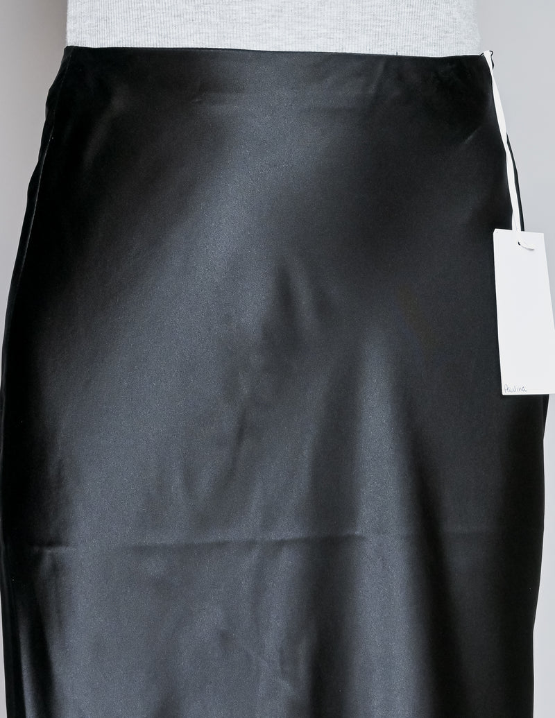 AMANDA UPRICHARD Paulina Black Silk Satin Midi Skirt (S)