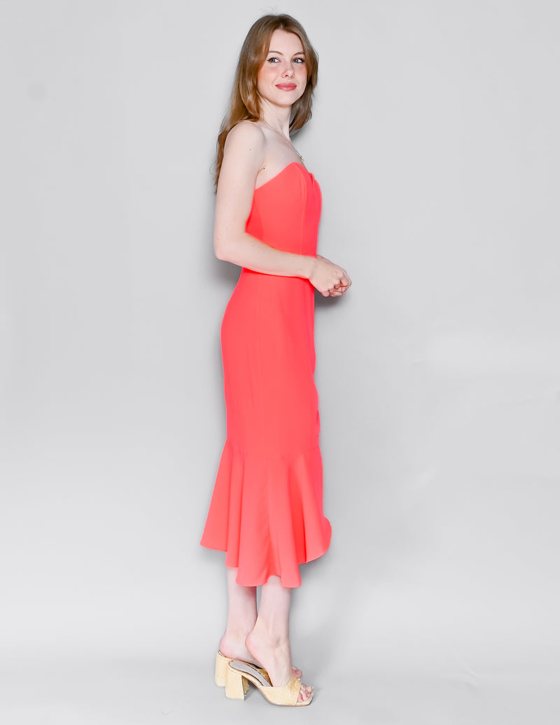 Amanda Uprichard Rayna Neon Bright Pink Sweetheart Midi Dress (S)