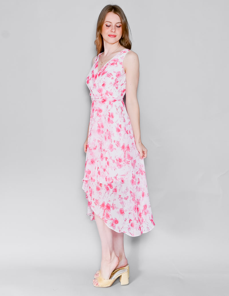 KARL LAGERFELD White Pink Floral Whimsical Midi Dress (2)