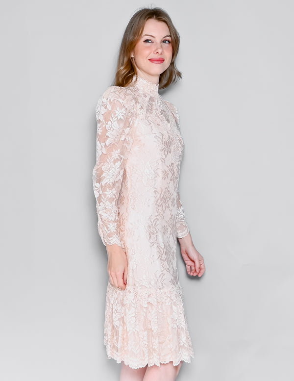 Vintage Cachet 80s Pretty in Pink Lace Midi Dress (5/6)