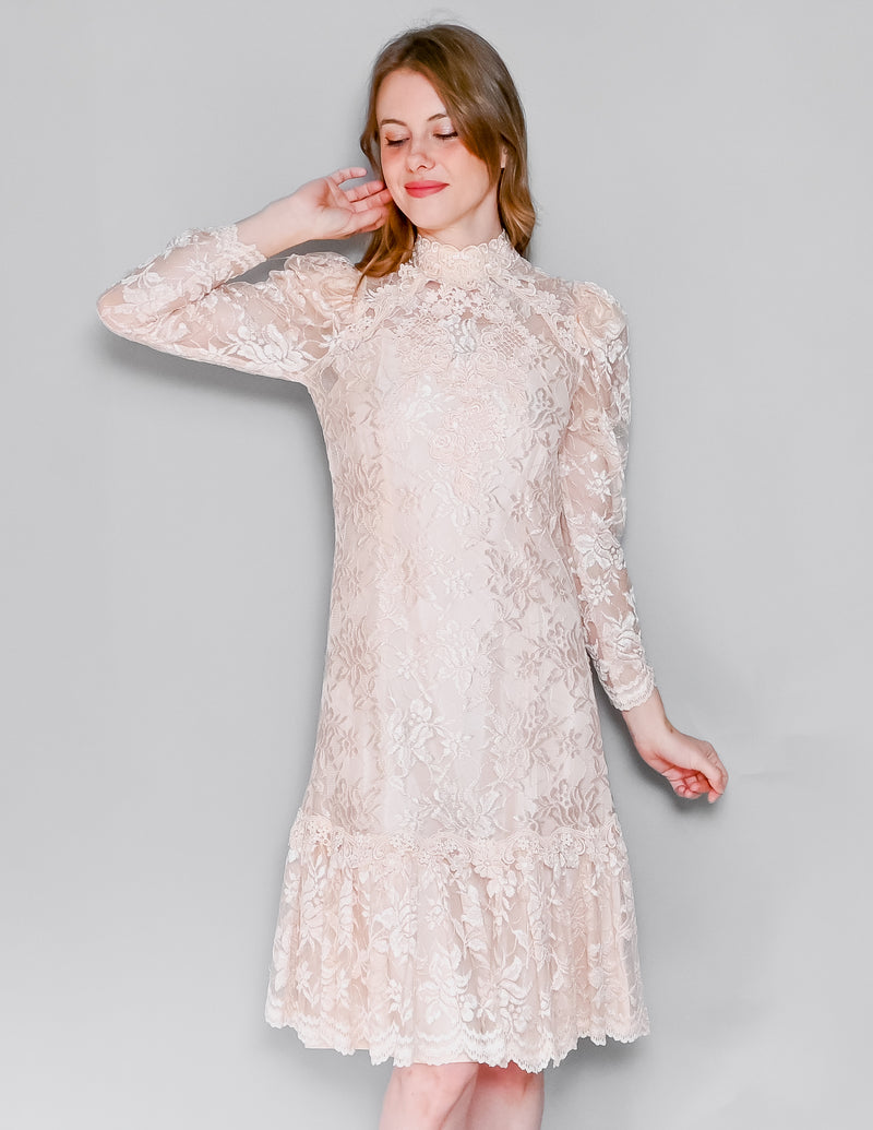 Vintage Cachet 80s Pretty in Pink Lace Midi Dress (5/6)