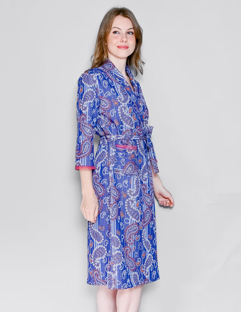 Vintage 60's Paisley Purple Knit House Jacket Robe