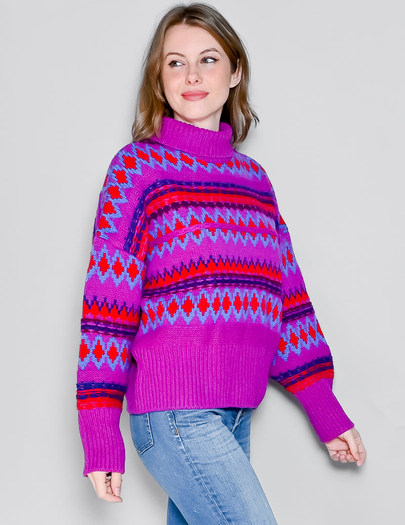 Rag & Bone Purple Willow Fairisle Turtleneck Wool Sweater (S)