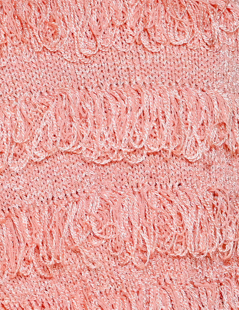Vintage Loopy Fringe Knit Peachy Pink Sweater Top (XS/S)