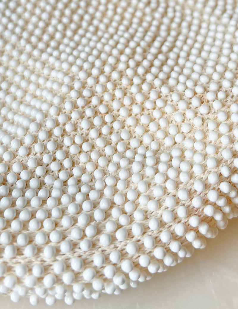Vintage 1950s Fully Beaded White Gold Clasp Bag