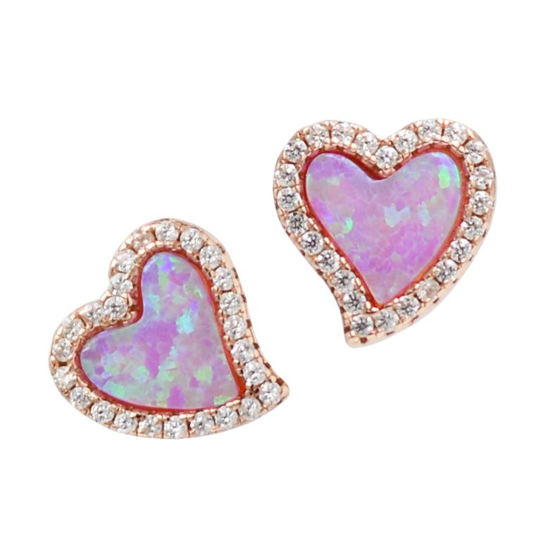 AMORE HEART STUD EARRINGS - PINK OPAL