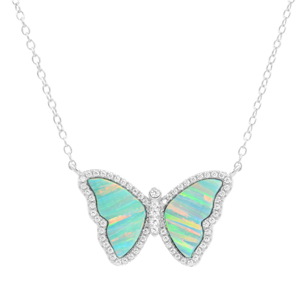 OPAL BUTTERFLY NECKLACE WITH STRIPES - Light Green