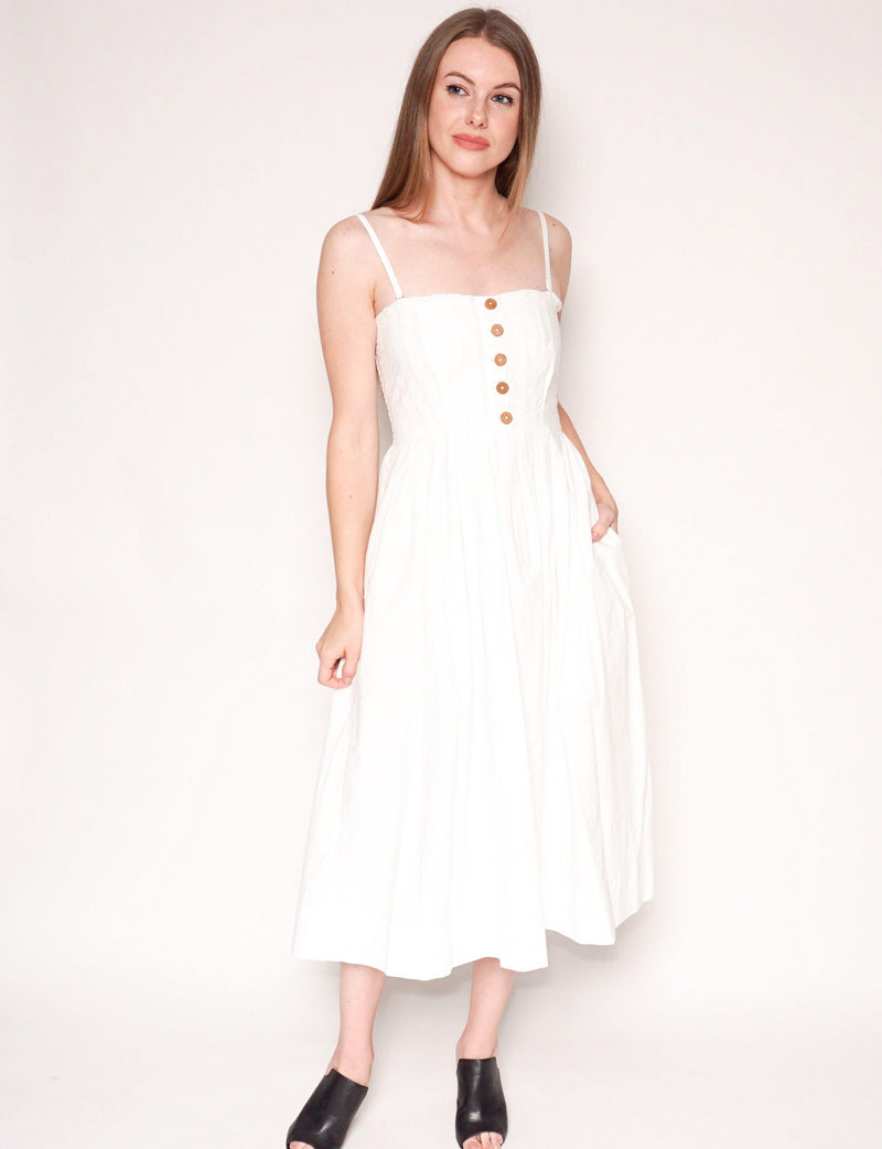 FREE PEOPLE White LILAH Cotton Pleated Tube Midi Dress - Fashion Without Trashin