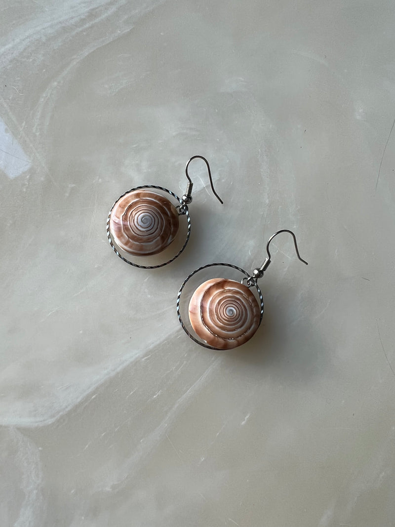 Vintage Shell and Silver Hoop Dangle Earrings