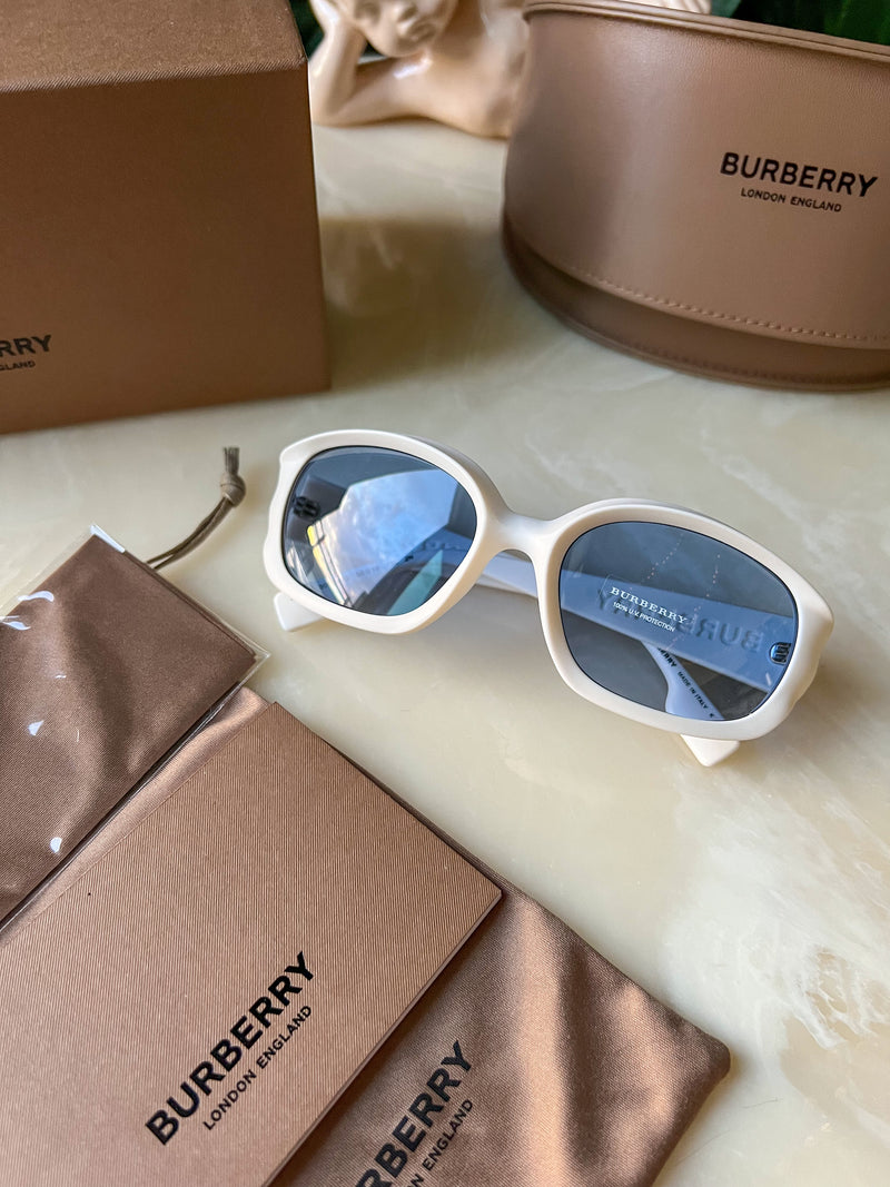 Burberry Milton White Sunglasses w/ Blue Lens NEW