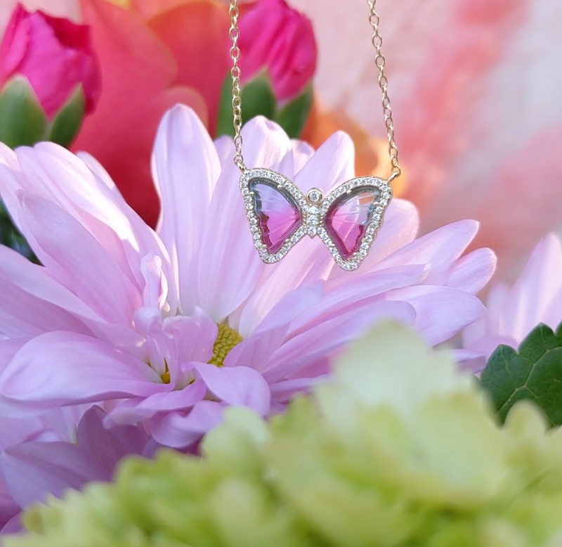 MINI BUTTERFLY NECKLACE IN BICOLOR TOURMALINE