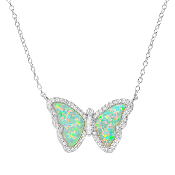 OPAL BUTTERFLY NECKLACE WITH CRYSTALS - Light Green